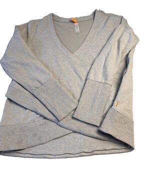 Lucy Athletic Leisure Casual On the Go Wrap style Criss Cross Light Gray Top
